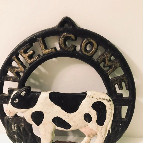 Vtg Cast  Iron Cow Welcome Door Hanger Sign Farmhouse Decor - Picture 4 of 15
